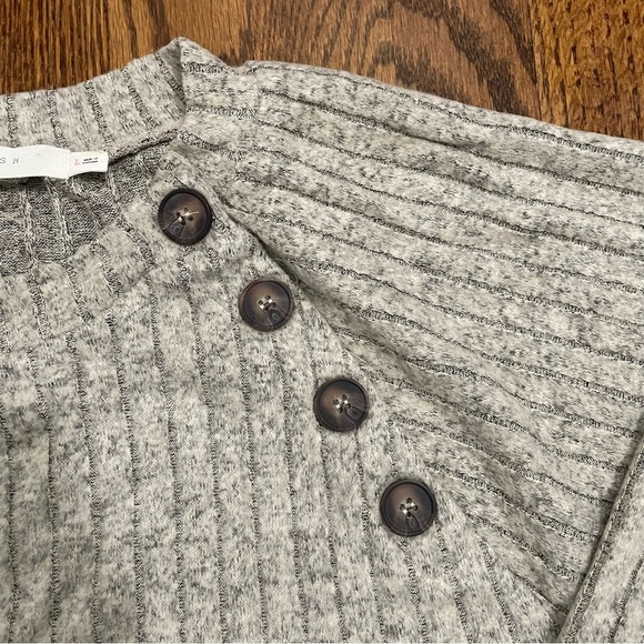 Lush Cream Black Ribbed Sweater Super Soft Button Neck Size Large - Picture 3 of 8